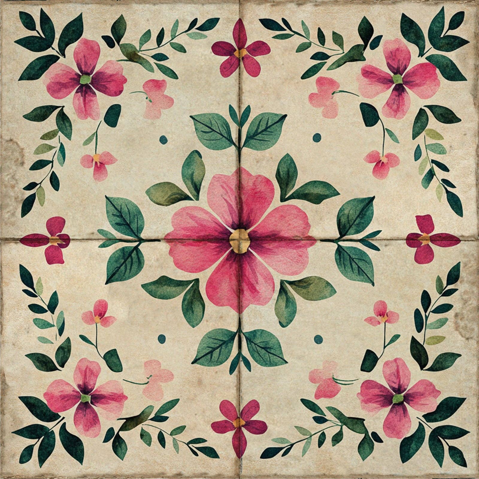 Mi Alma LLC - Wholesale Wall Tile - Floral Vintage Colorful Retro Design Multicolor beautiful backsplash Model - L8017