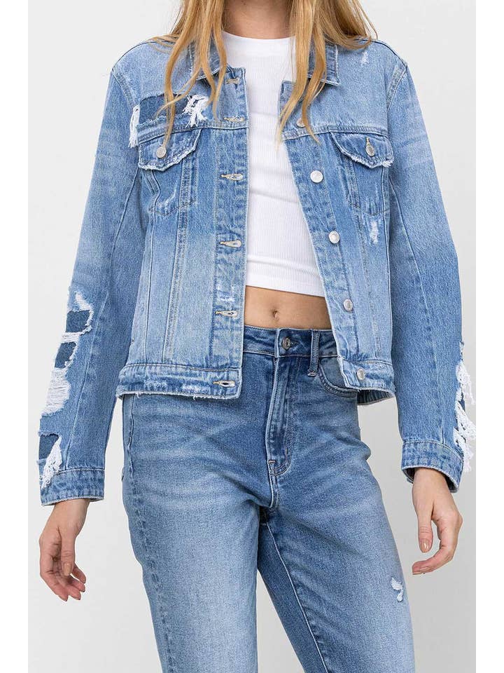 Blue Soul DISTRESSED CLASSIC DENIM JACKET V2161J for wholesale on Faire1