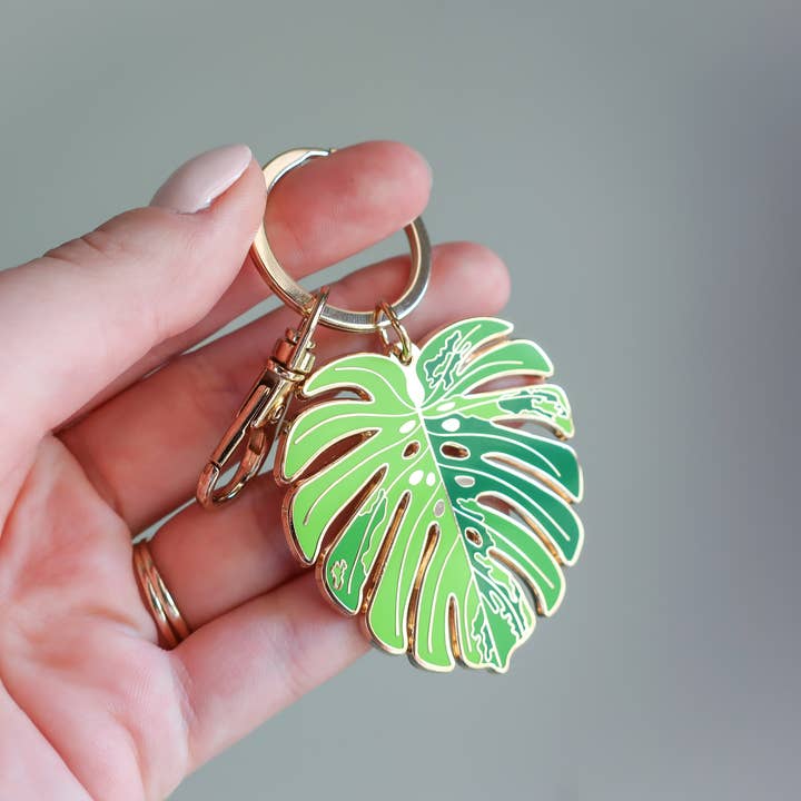 Beehive 95 Designs - Wholesale Keychain - Women's - Variegated Monstera Enamel Keychain - Houseplant Accessory2