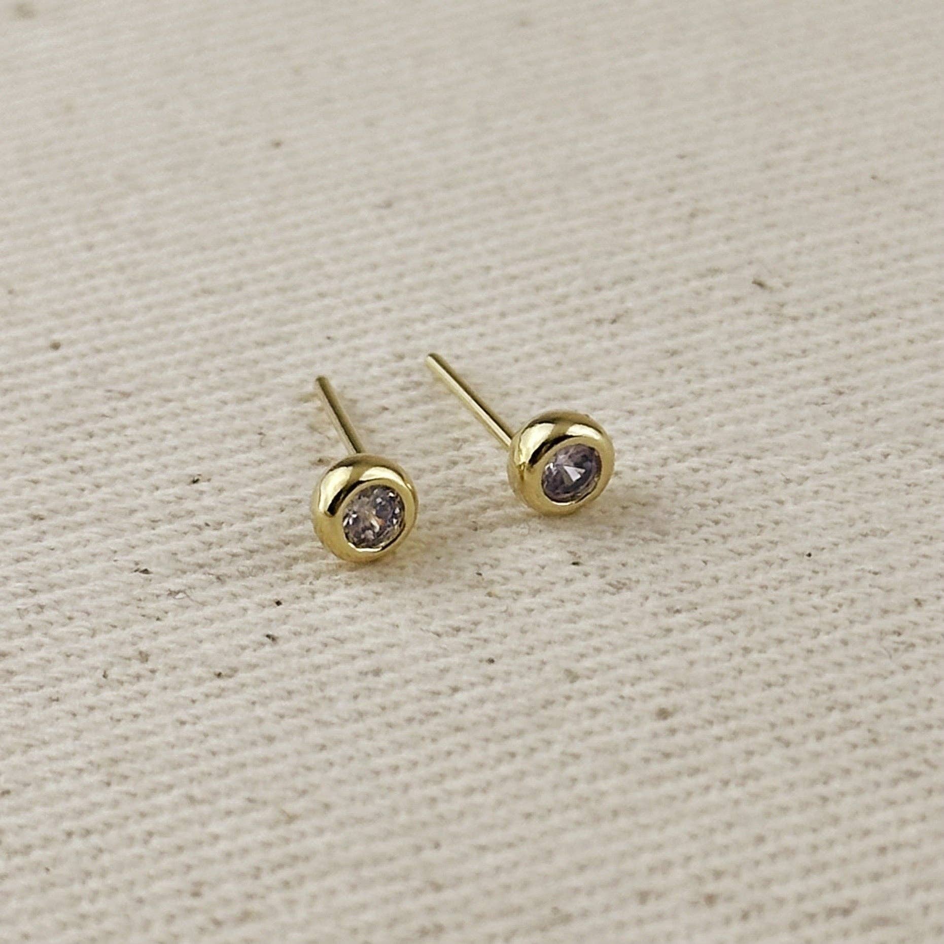 GoldFi - Wholesale Stud/Post Earrings - 18K Gold Filled Dainty Bezel CZ Birthstone Stud Earrings5