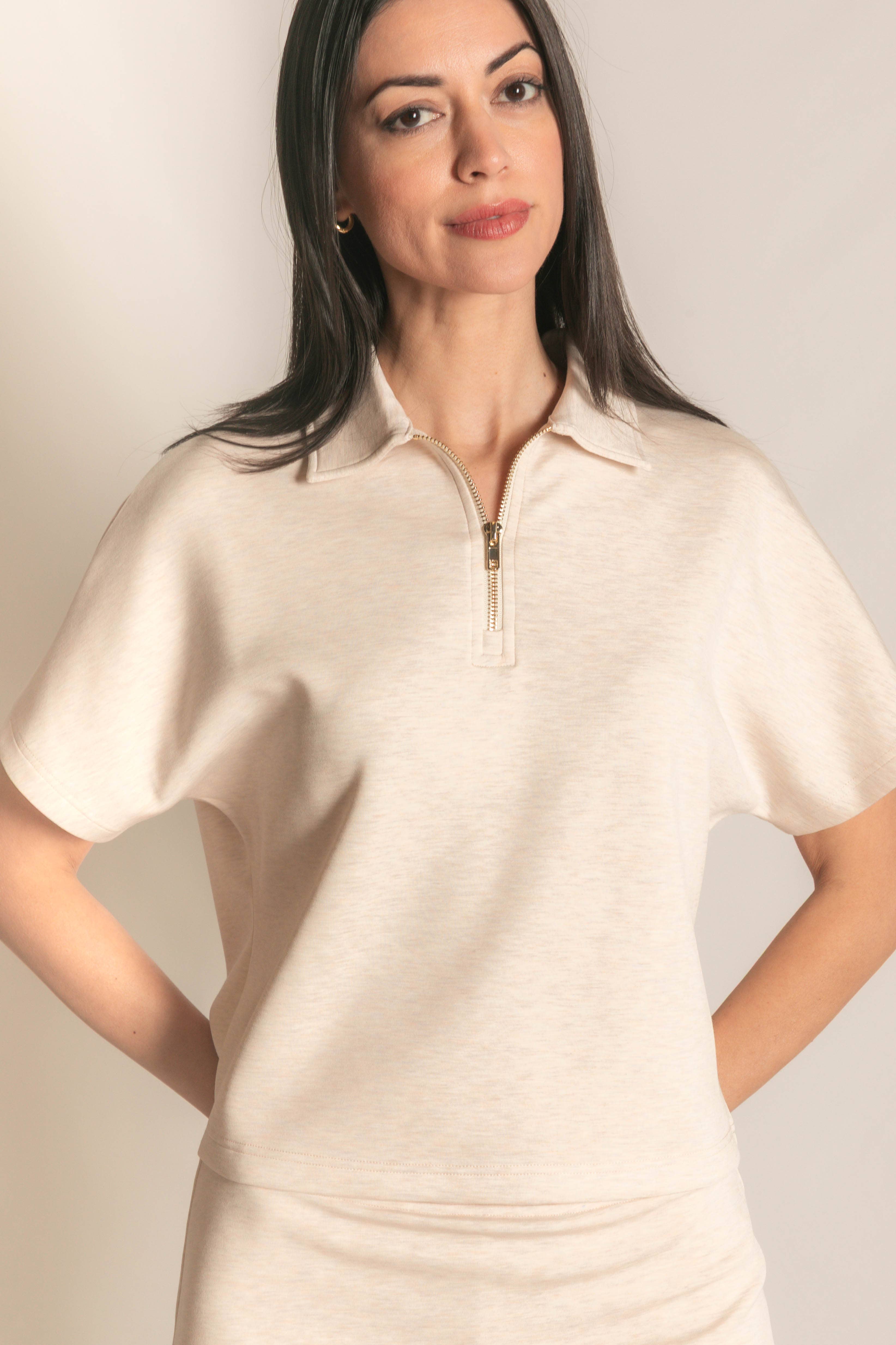 P. CILL - Wholesale Knit Top - Women's - P. CILL Butter Modal Short Sleeve Quarter Zip Top63