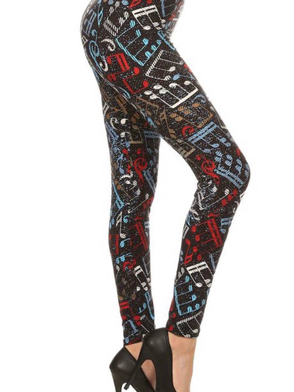 Colorful Musical Notes Print Plus Size CURVY Leggings for wholesale by Love 4 Leggings