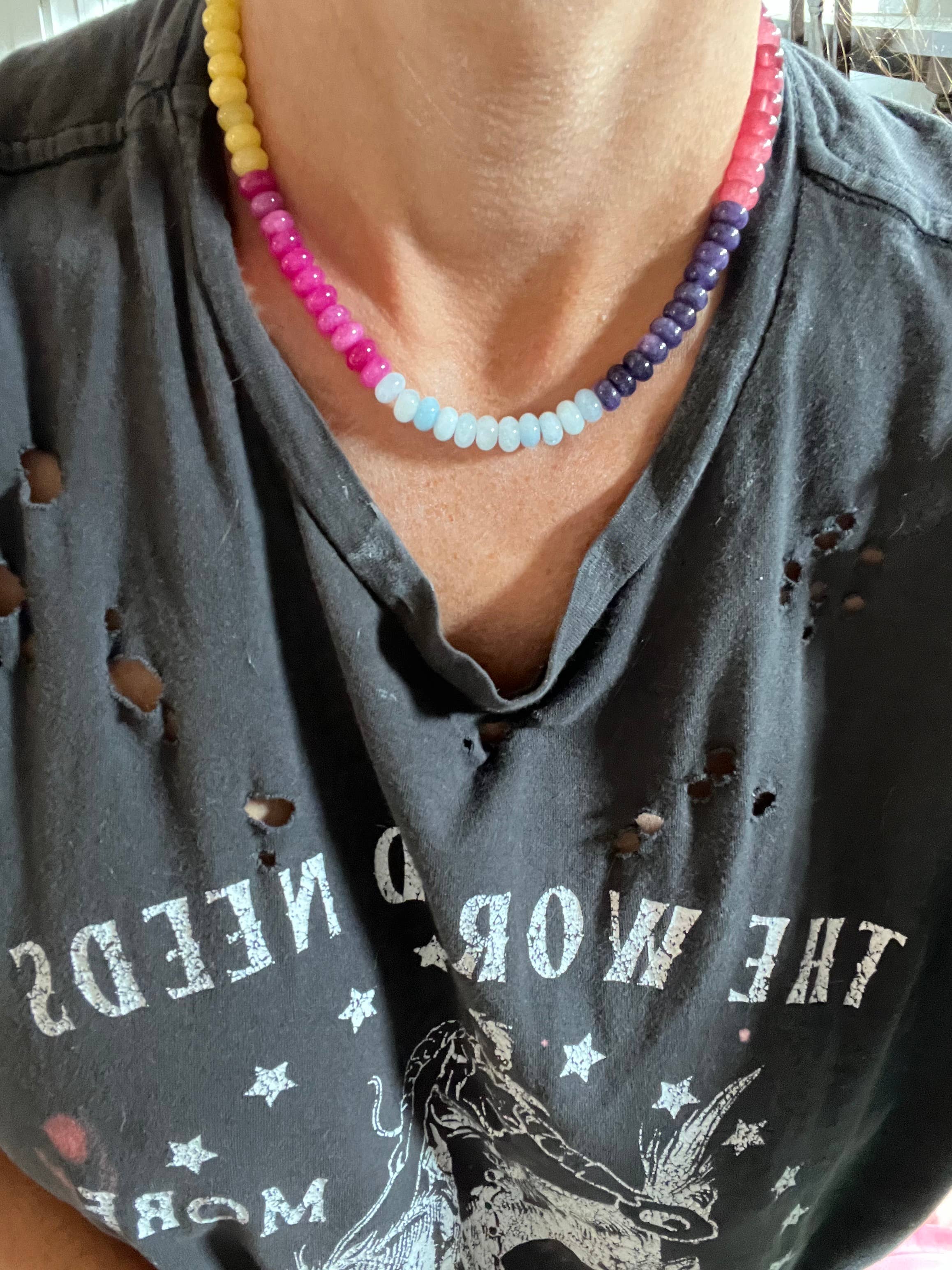 Sonya Renee Jewelry - Wholesale Beaded/Pearl Necklace - Lilly Gemstone Bead Necklace multi-color 8mm opals jade 15