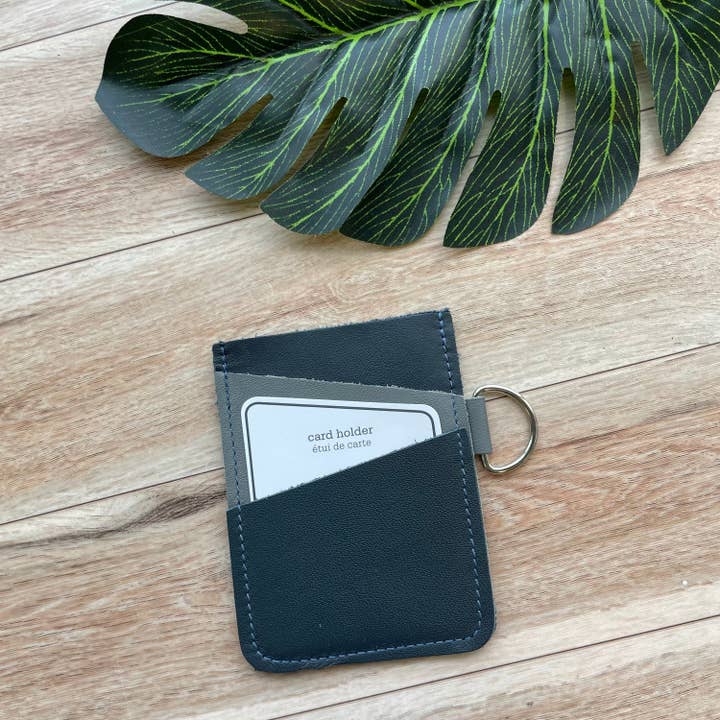 Leather Angular Card Holder With 3 Slots Midnight and Grey for wholesale by Mally Designs