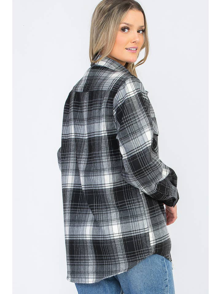 WEIV - Wholesale Button Down Shirt - Women's - WOMENS OVERSIZE FLANNEL LONG SLEEVE SHIRT