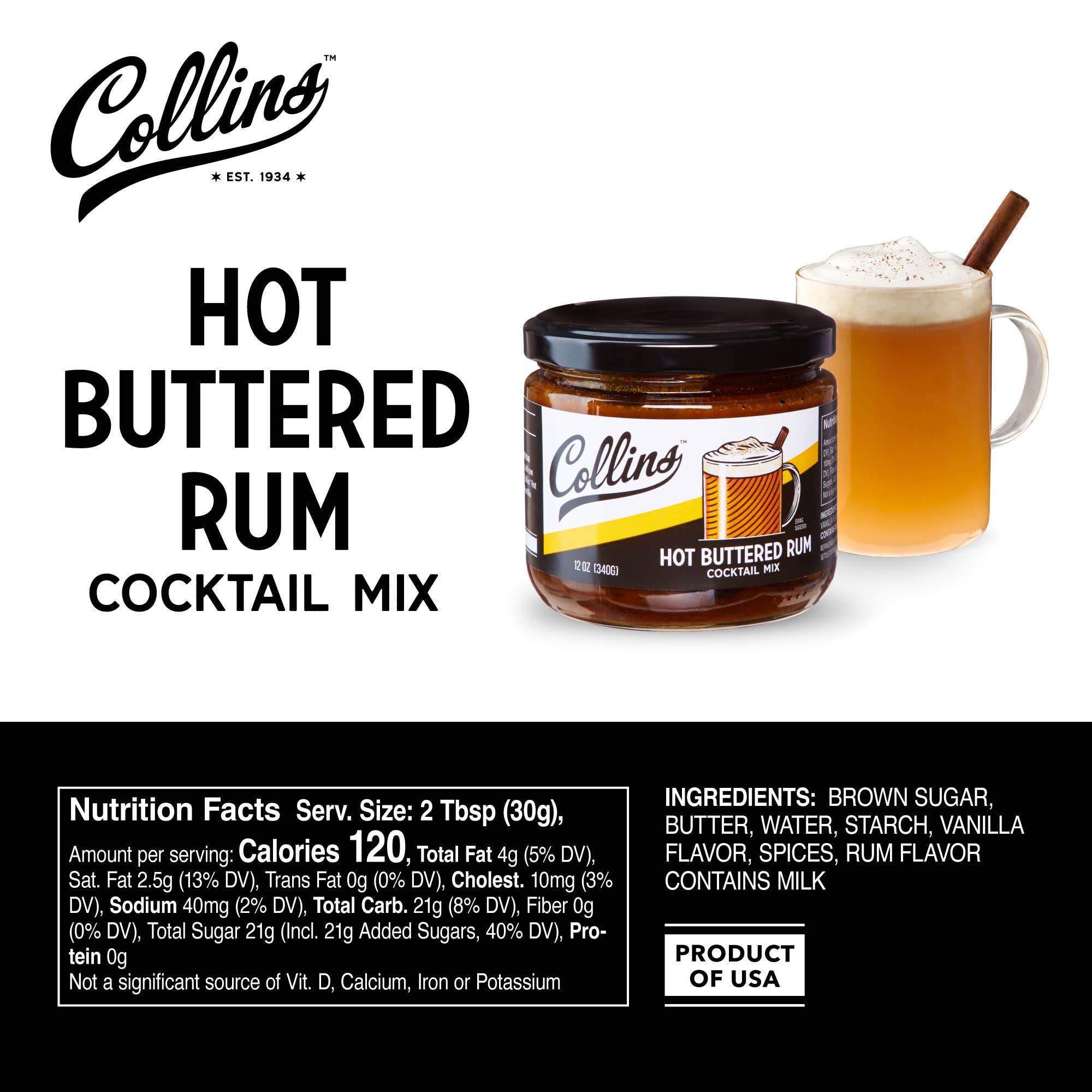 Collins - Wholesale Cocktail Mix/Syrup - Real Sugar Hot Buttered Rum Cocktail Mix 12 oz3