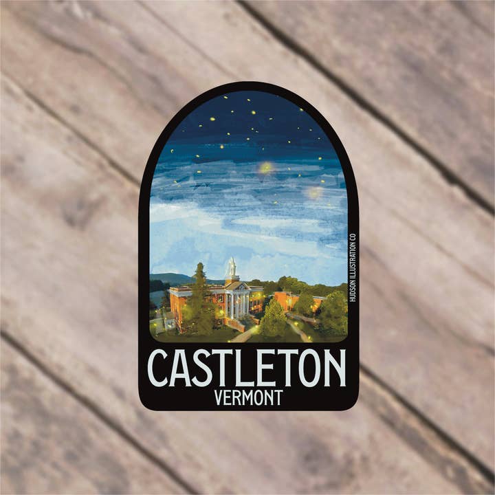 Autocollant/aimant/impression/carte postale Castleton Vermont pour la vente par Hudson Illustration Co - About Town Co