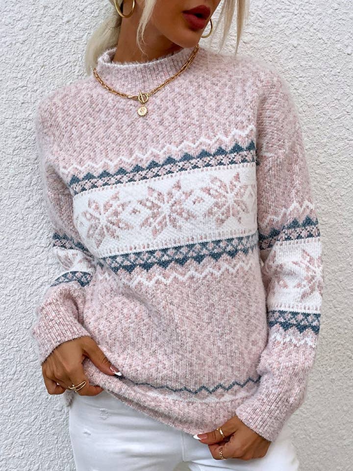 CWOSWL2564_HALF TURTLENECK SNOWFLAKE CHRISTMAS KNIT SWEATER for wholesale by NINEXIS