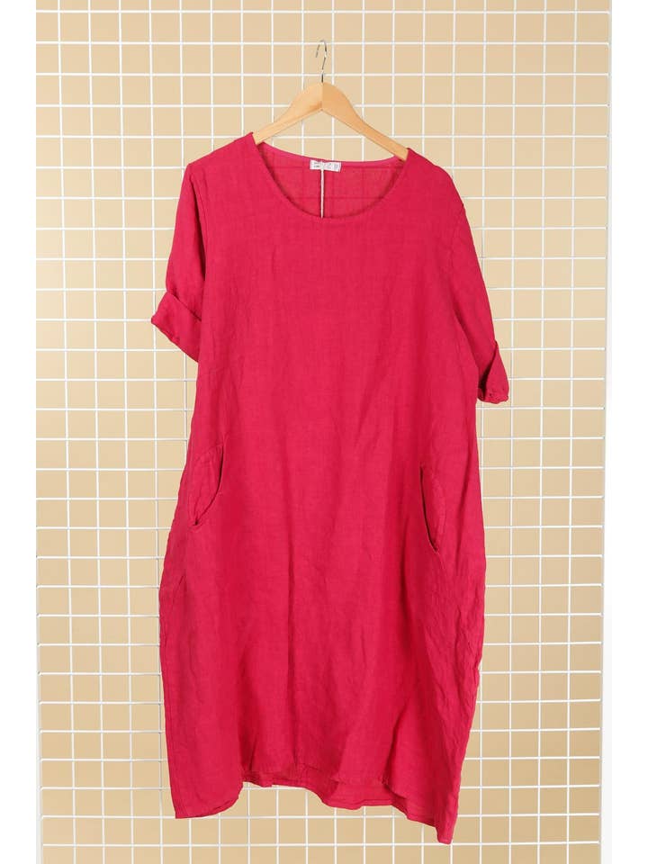 la maison des fibres naturelles - Wholesale Dress - Women's - Round neck dress in 100% linen 67616