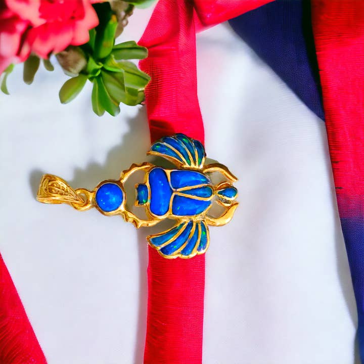 ALADDIN'S LAMP JEWELRY - Wholesale Individual Charm/Pendant - Gold Winged Royal Scarab Of Regeneration Blue Opal Pendant8
