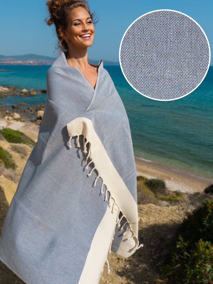 MANOLIA Cotton Hammam Towel, Stylish Scarf - Dark Blue (180x100 cm) for wholesale by Samimi