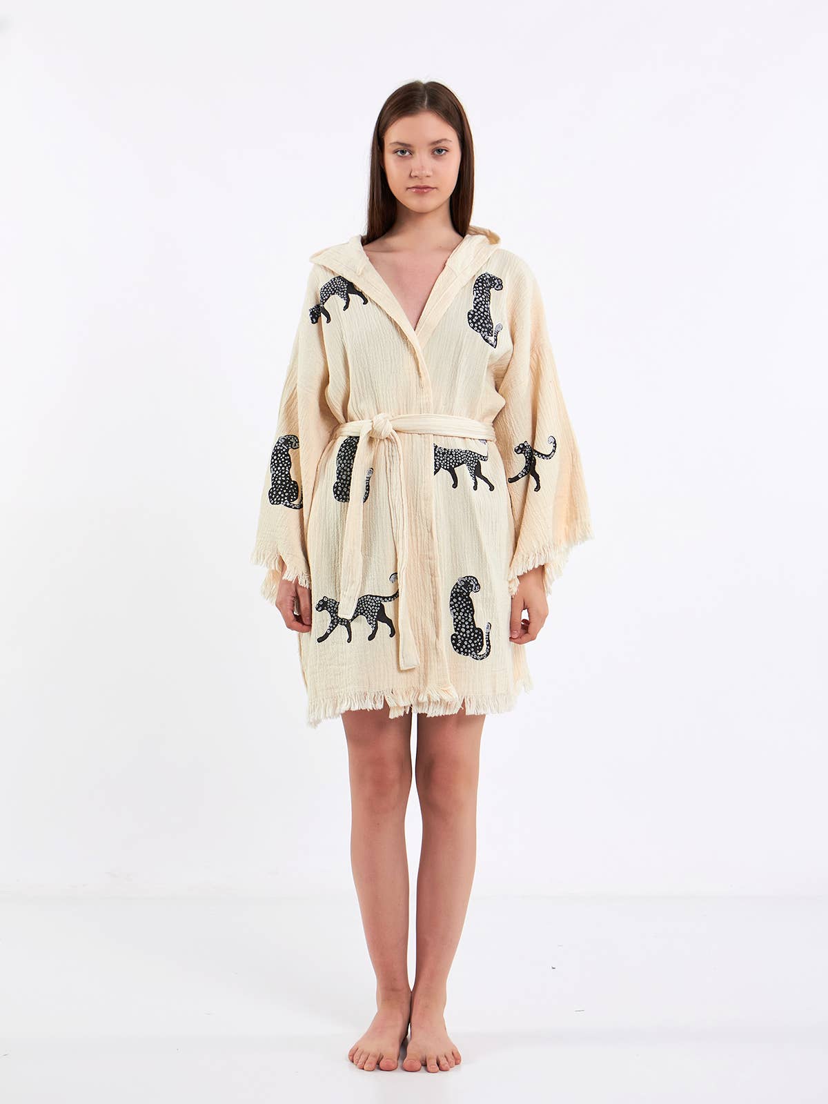Yaz Concepts - Wholesale Kimono - Women's - White Leopard Print Short Robe Animal Print Clothing Kimono 8