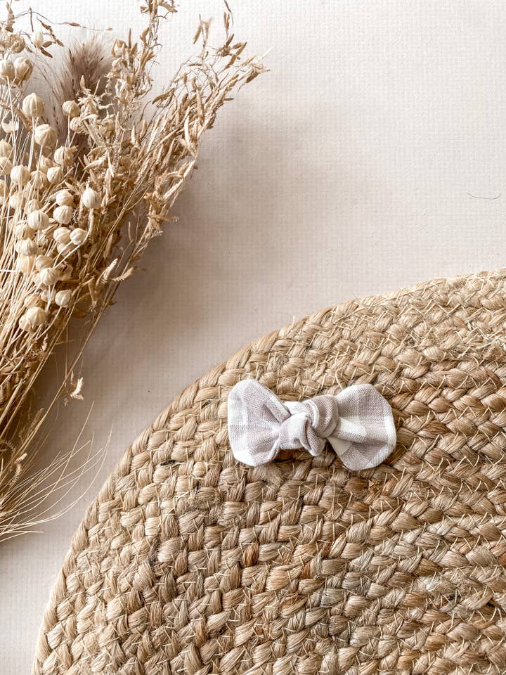 knot hair bow - beige gingham for wholesale by Darci & Kobe