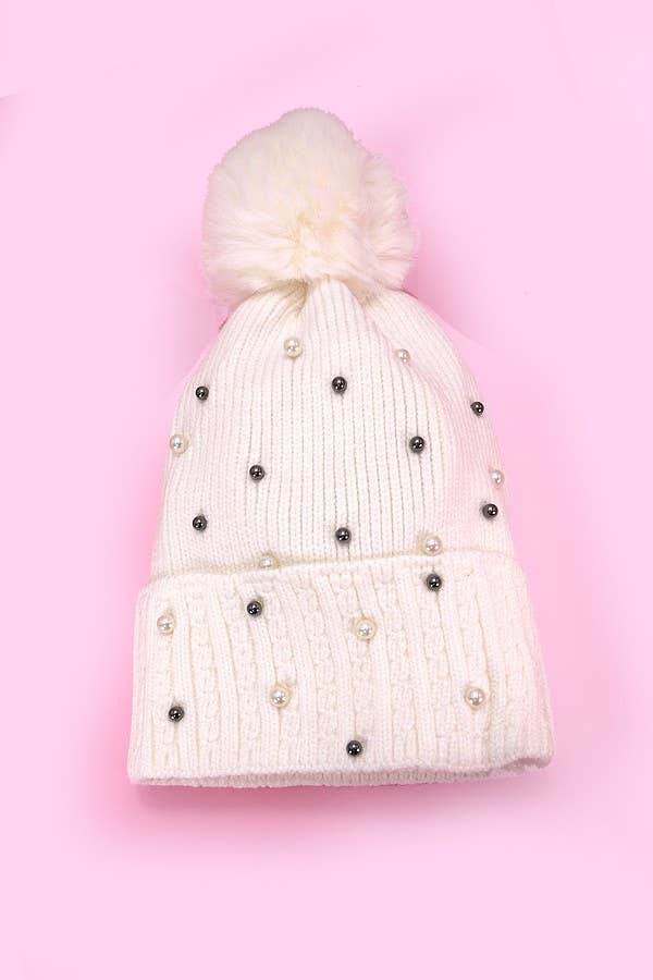 JOSSLYN by wall to wall - Wholesale Beanie - Women's - SEQUIN FAUX FUR POM POM BEANIE HAT | 40BN9107