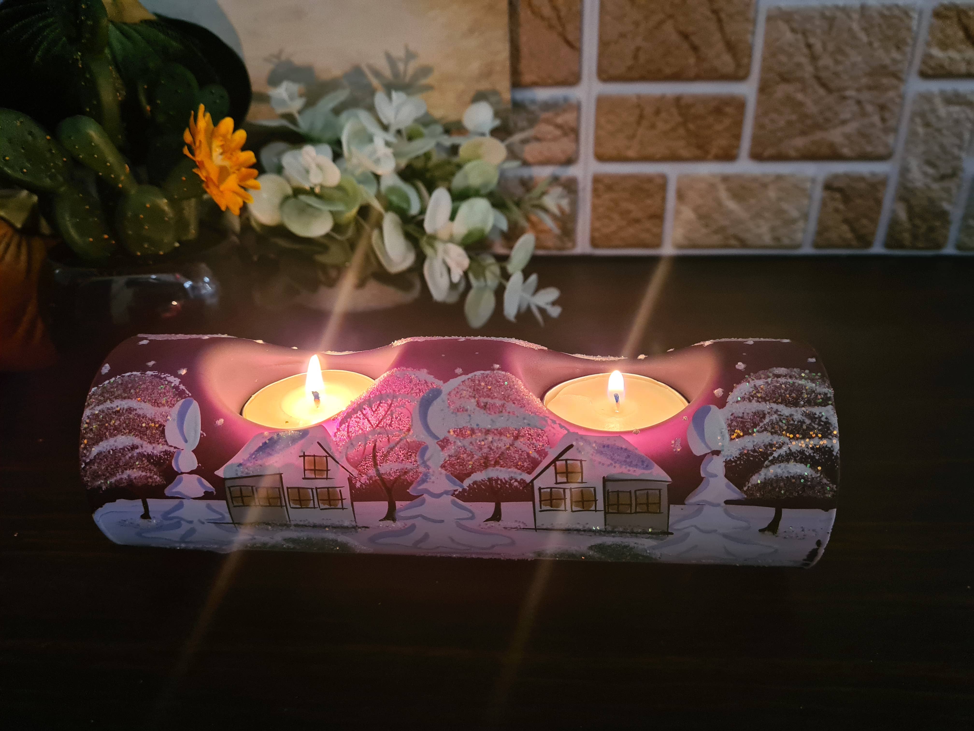 Glass by Iness - Wholesale Candle Holder - White Church In Winter Wonderland Collection - Candle Holder23