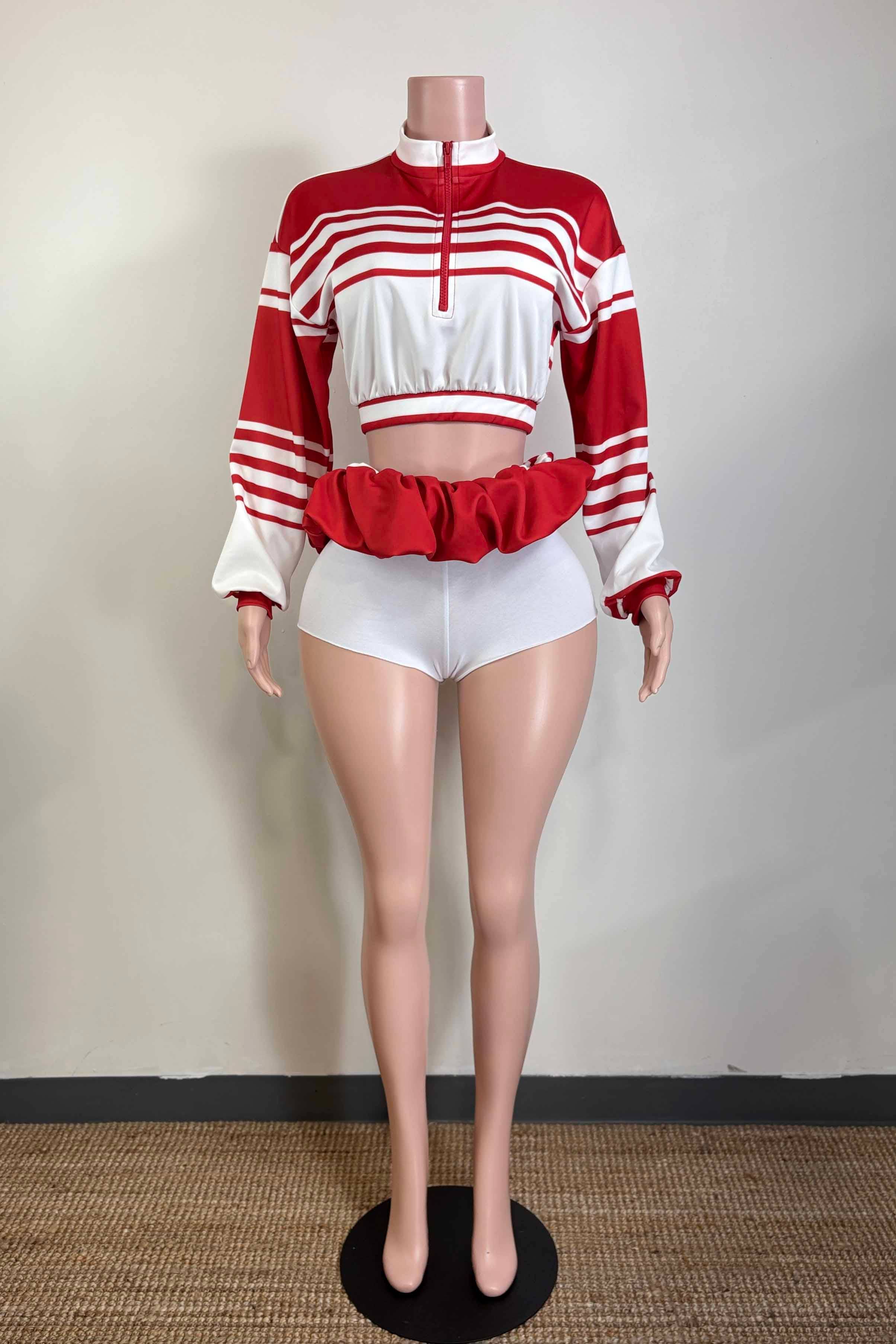 Dalia Studio – Großhandel Set aus Oberteil und Rock – Damen – Set mit unregelmäßigem Streifenmuster, halbem Reißverschluss und Ballonrock15