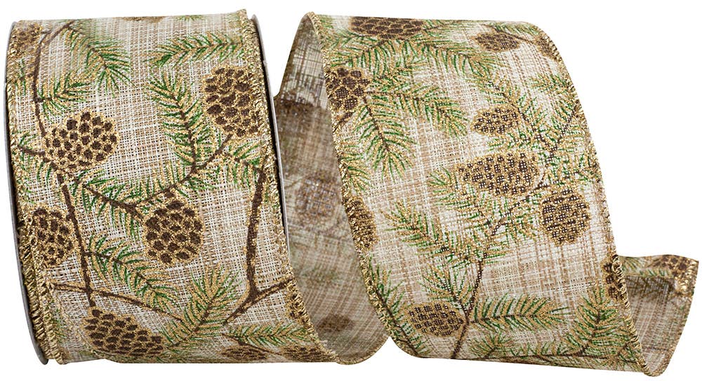 RELIANT RIBBON - Wholesale Ribbon - Gift Wrapping - Pine Cone Glitter Wisp Linen Wired Edge, 2-1/2 In, 10 Yards0