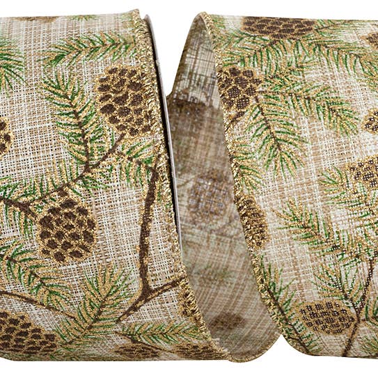 RELIANT RIBBON - Wholesale Ribbon - Gift Wrapping - Pine Cone Glitter Wisp Linen Wired Edge, 2-1/2 In, 10 Yards0