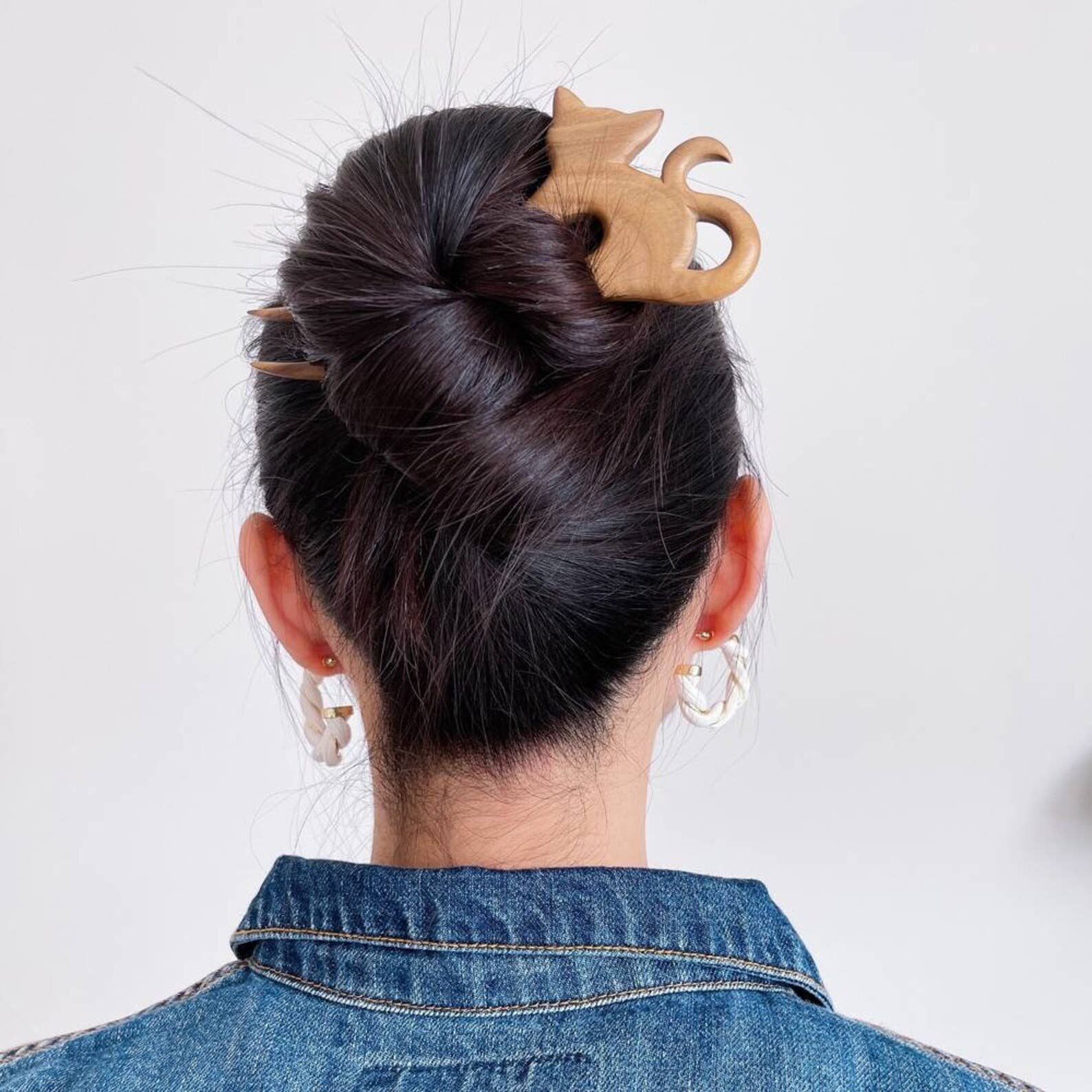 Long Cat Shape Two Pronged Wood Hair Fork for wholesale on Faire5