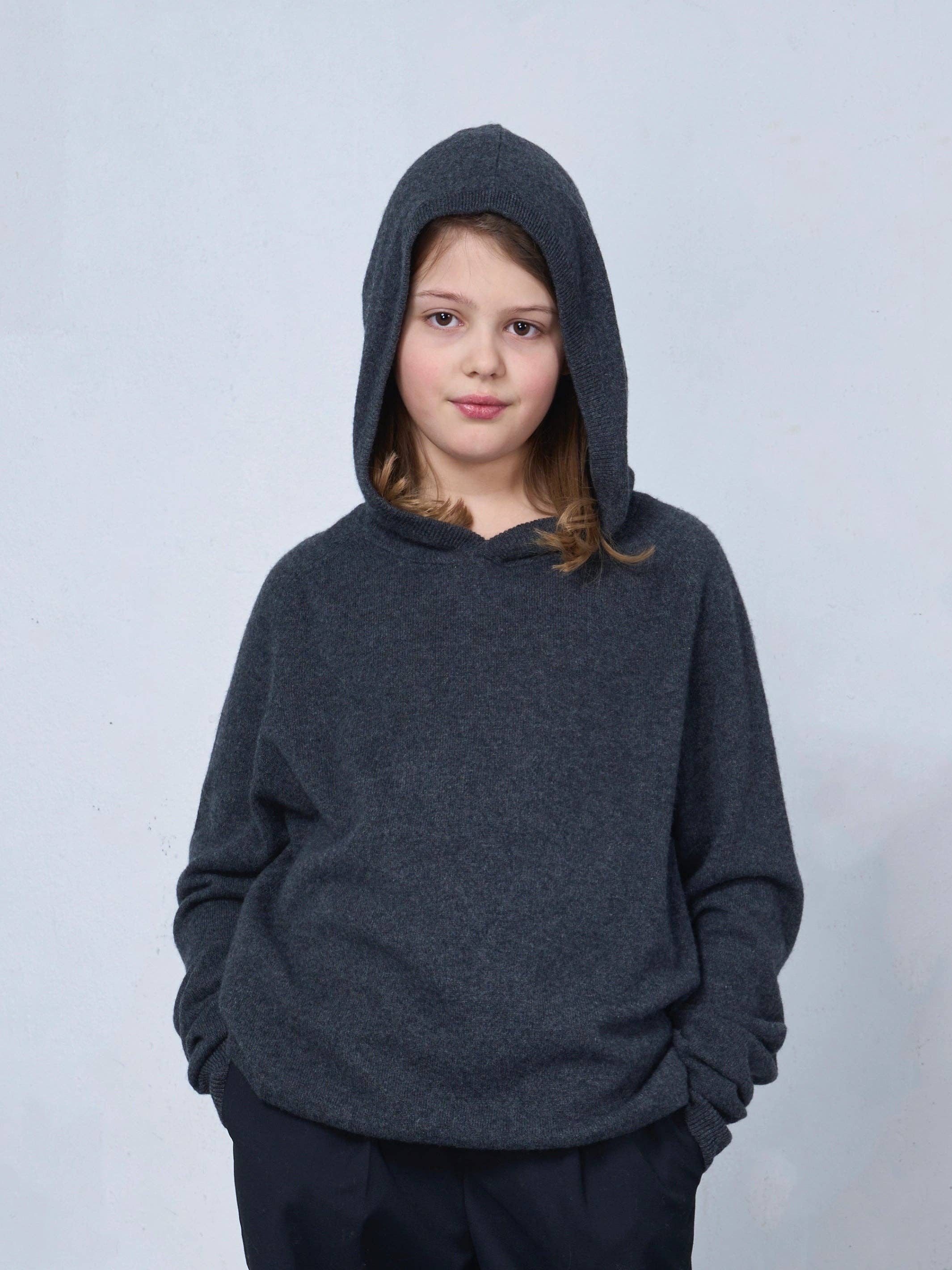 bobbin & tricot - Vente Sweat à capuche – enfant - SWEAT À CAPUCHE EN CACHEMIRE POUR ENFANT ANTHRACITE3