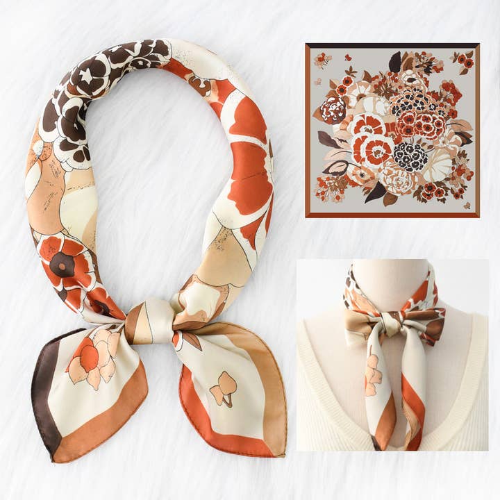 ACCITY - Wholesale Scarf - Women's - Elegant Floral Satin Scarf for Work & Sun Protecti_CWASC11642