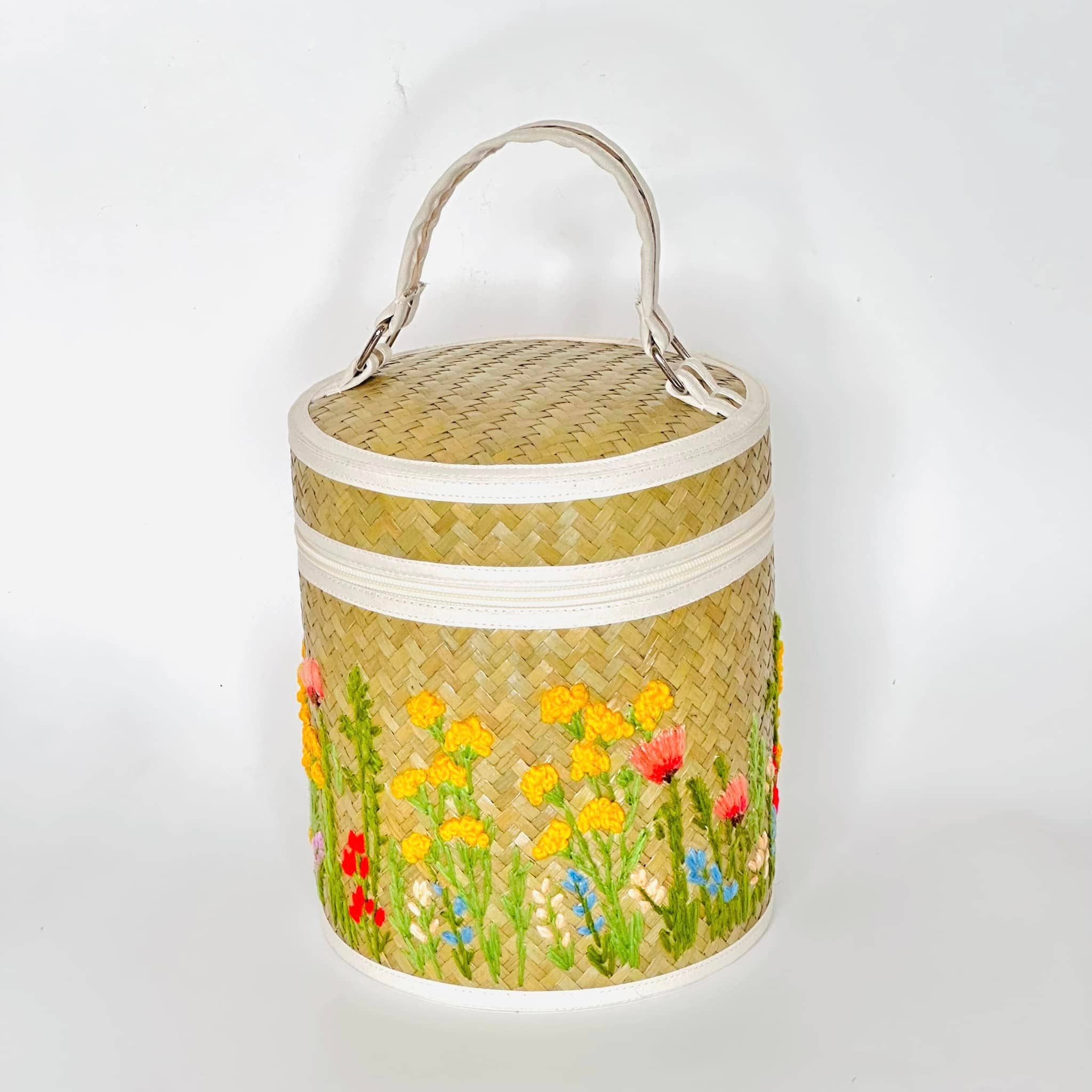 Beige & Co Thai Crafts - Wholesale Basket - Floral Garden Hand Embroidery on Natural Hand Woven Basket10