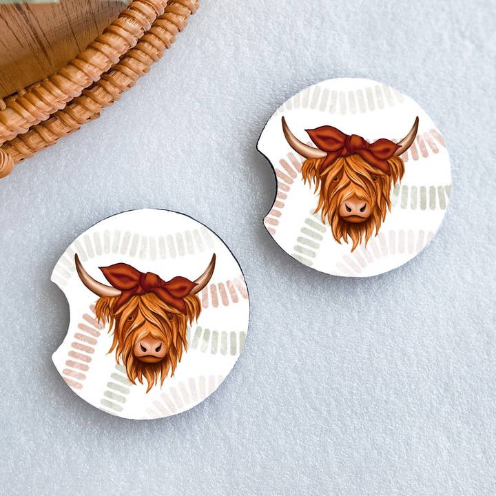 Highland Cow autoonderzetters voor wholesale door Cavella Co.