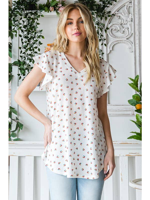 ST2500-10 MULTI COLOR DITSY FLORAL TOP for wholesale on Faire