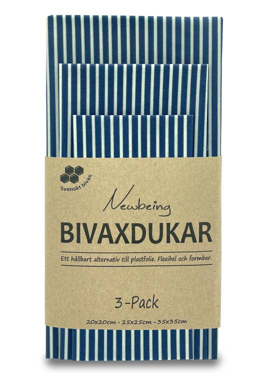 Beeswax Wraps in 3-Pack Blue Stripe for wholesale by Newbeing
