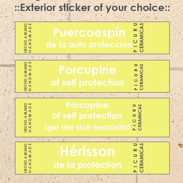 Picuru ceramicas - Wholesale Decorative Figurine - Porcupine Amulet of Self-Protection, 5 languages3