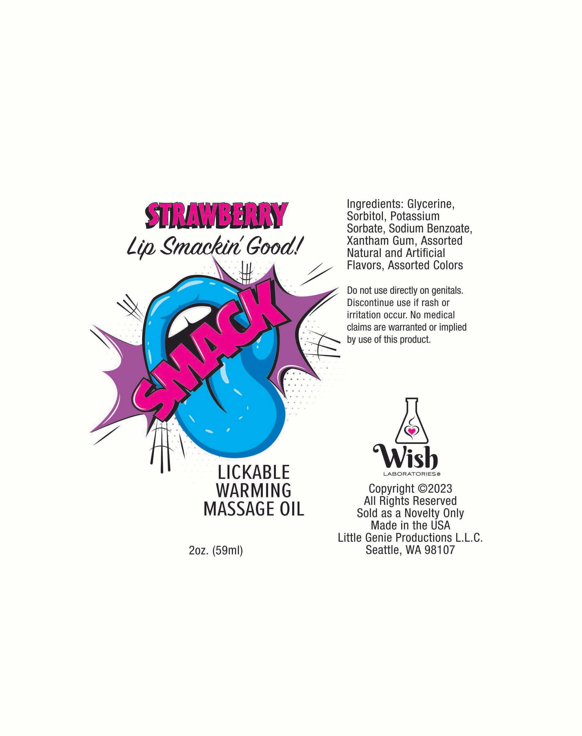 Little Genie Productions - Wholesale Massage Oil/Gel - Smack Warming & Lickable Massage Oil - Strawberry 2oz 🍓2