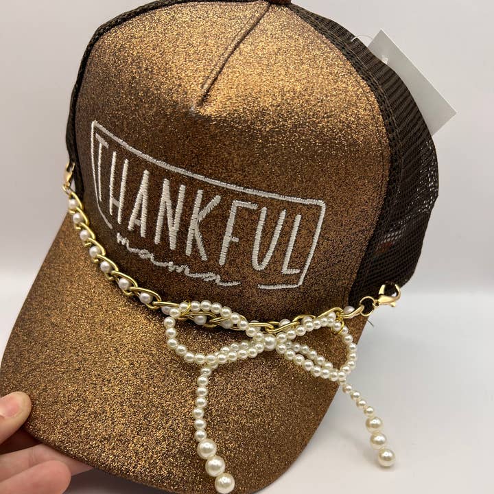 Vibes Hat Company - Wholesale Hat Accessory - Women's - Pearl Bow Trucker Chain | Hat Bar | Cap Jewelry| Trucker Hat