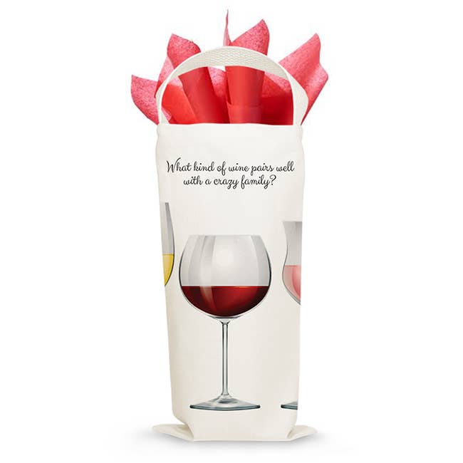 Bolsa de presente - que tipo de vinho combina bem com uma família maluca? por atacado de Mariasch Studios