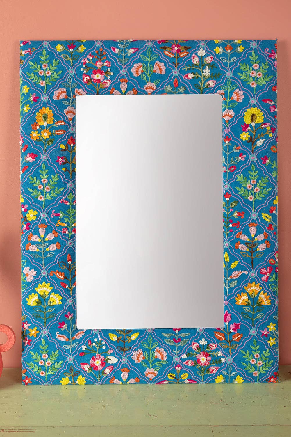 Ian Snow Ltd - Wholesale Wall Mirror - Blue Embroidered Cotton Wall Mirror2