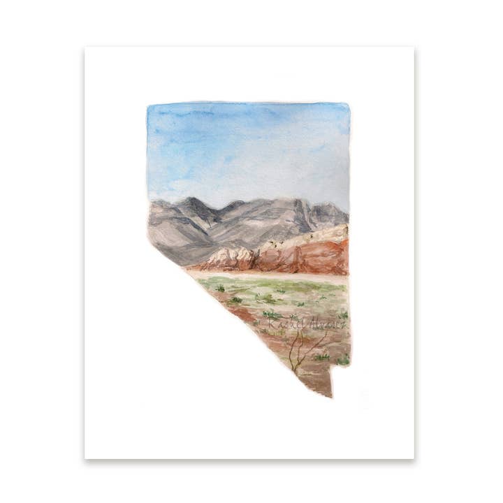 Nevada State Watercolor Art Print - Desert Scene for wholesale by Rachel Alvarez Art