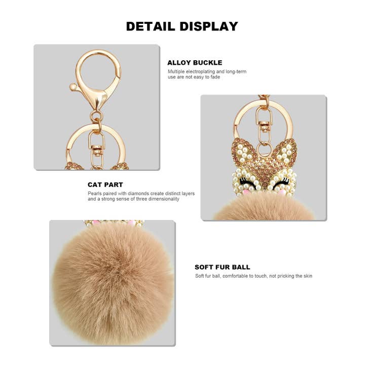 Real Sic - Wholesale Keychain - Unisex - Fuzzy Fox Keychain - Cute Animal Faux Fur Fluffy Fuzzy Fox Pom Pom Keychain