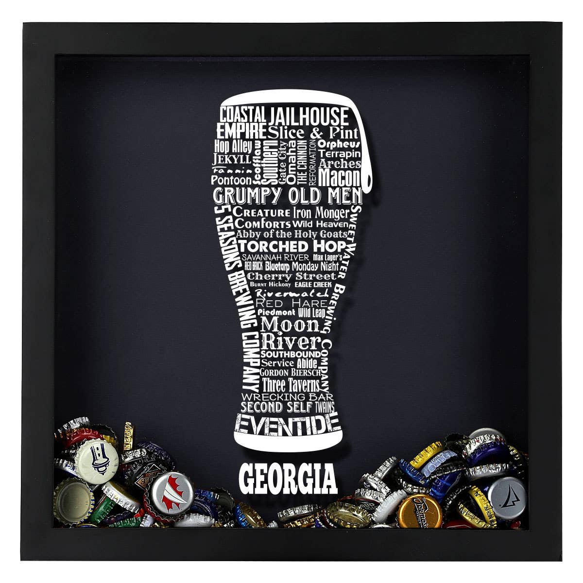 Torched Products - Vendita all'ingrosso Decorazione da parete 3D - State Beer Cap Shadow Box, nero, tipografia della birra artigianale8
