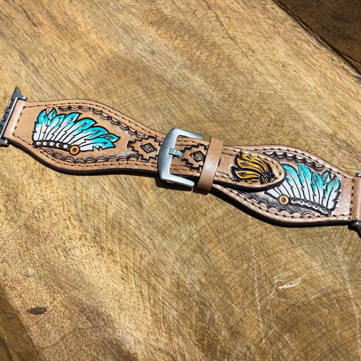 Western Linens - Wholesale Watch Band/Strap - Women's - 45mm Apple Watch band Floral Tooled Leather