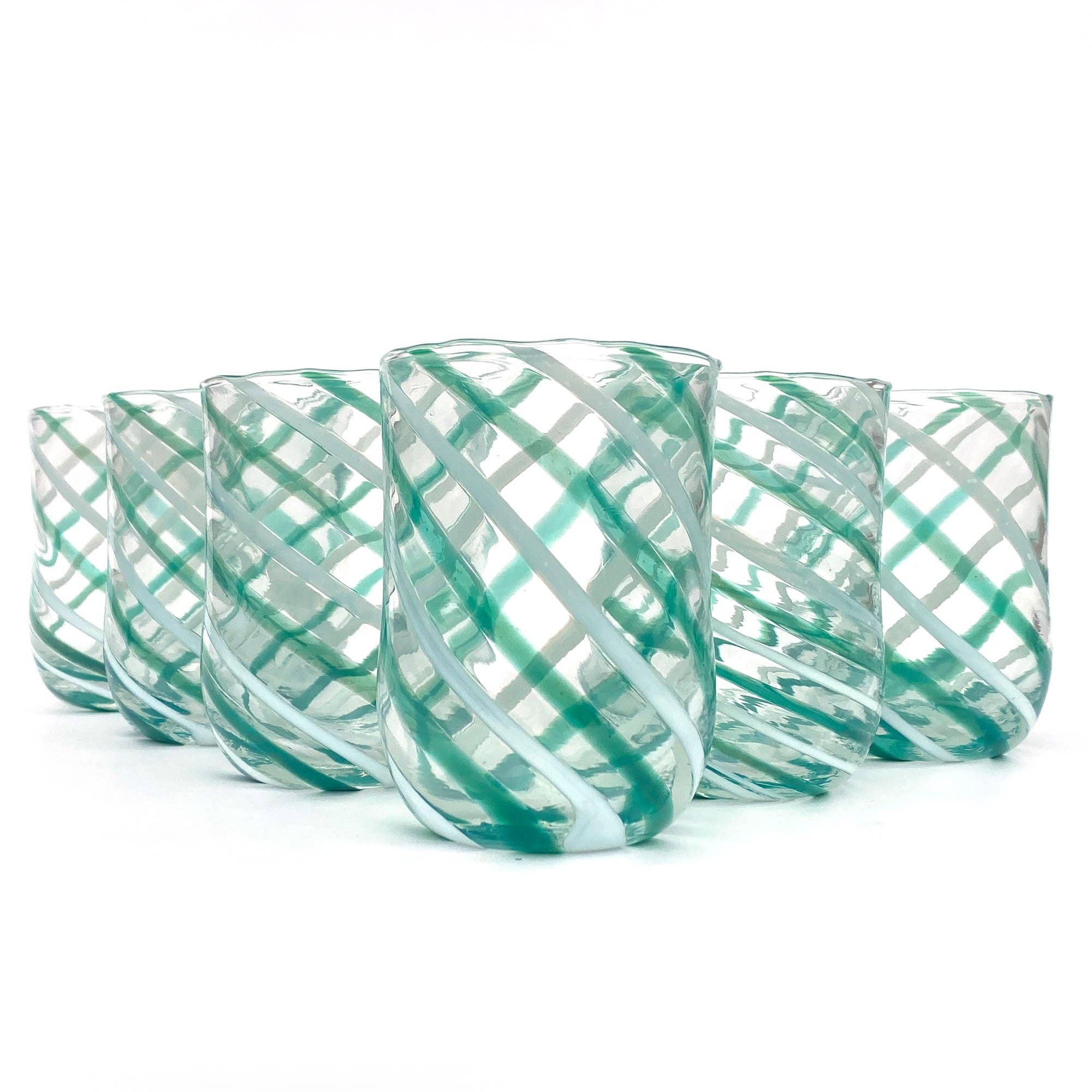 Mazzega Art & Design - Vente Verre/tasse - 6 verres cylindriques soufflés à la main avec baguettes de Murano - Les couleurs de Murano - CILINDRO SPIRAL 350 ml6