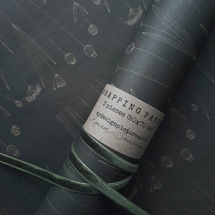 MyDesignPictures - Vendita all'ingrosso Rotoli di carta da regalo - Set di 3 pezzi di carta da regalo Kraft con motivo floreale grafico0