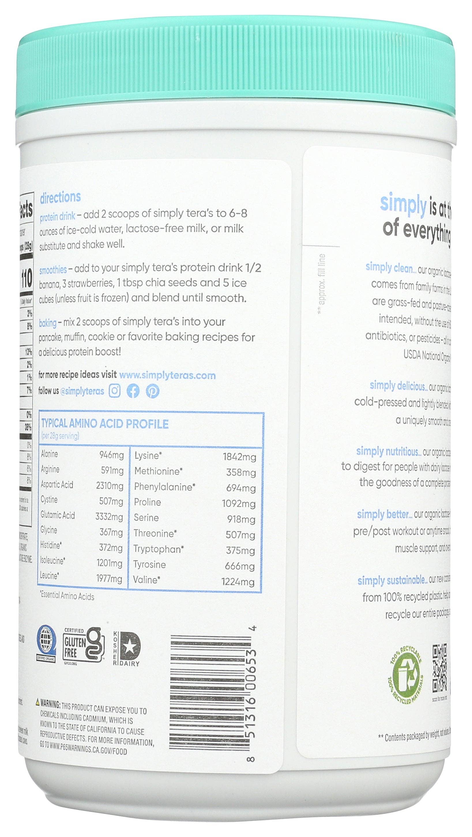 Everyday Supply Co - Wholesale Protein/Superfood Powder - SIMPLY TERAS WHEY PROTEIN LF CHOC ORG1