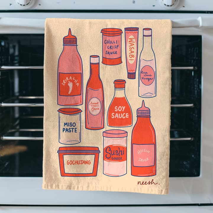 Neesh Home - Wholesale Tea Towel - Saucy Tea Towel | Food | Kitchen Decor | Asian Condiments0