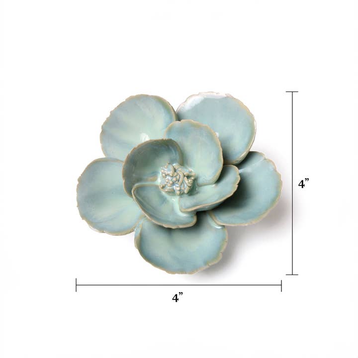 English Garden Ceramic Flower Wall Art Teal Lotus for wholesale on Faire