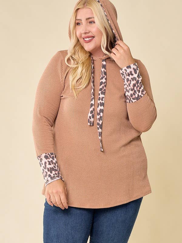 MST3425PL-Plus Size Into you ribbed hoodie top for wholesale by Moonshot Clothing