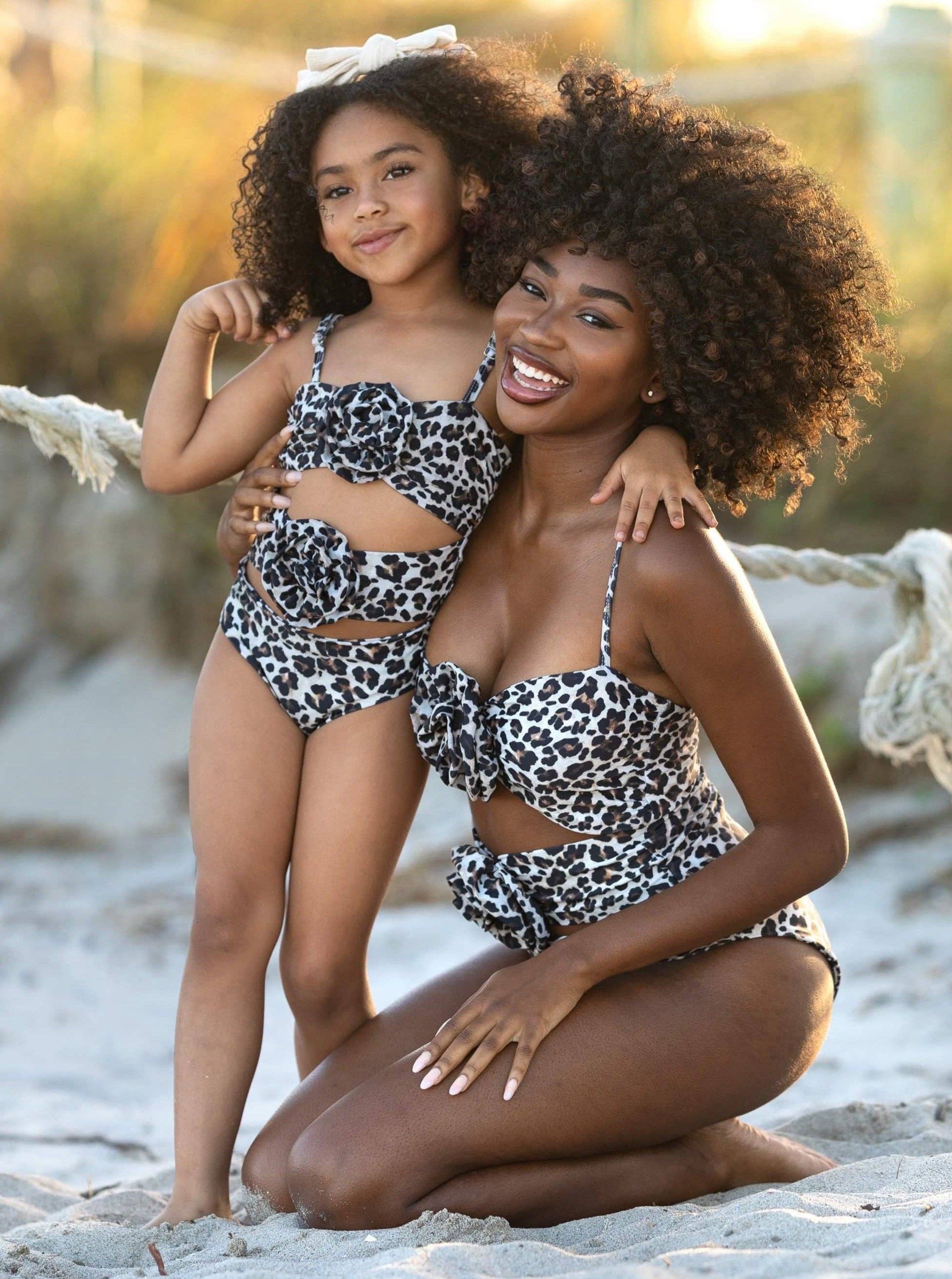 Mommy And Me Leopard Cutout One Piece Swimsuit for wholesale on Faire1