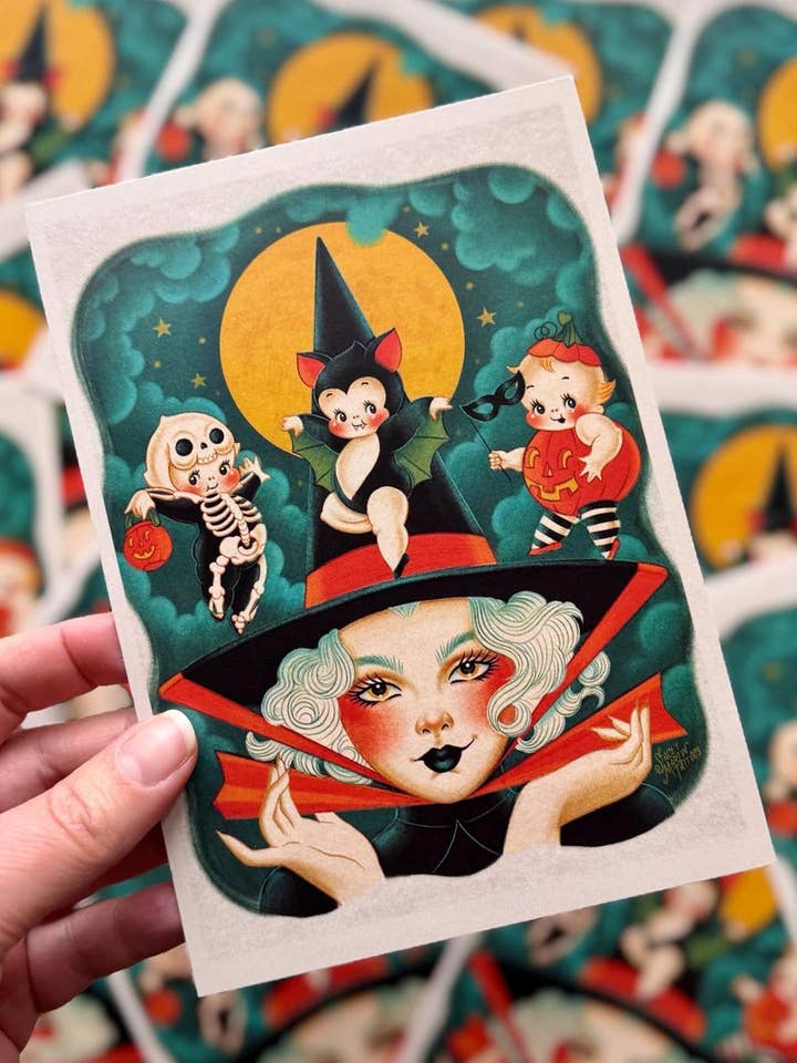 Magic Dance, Witch and Halloween Kewpies 5x7 Mini Print for wholesale by Stacey Martin Tattoos