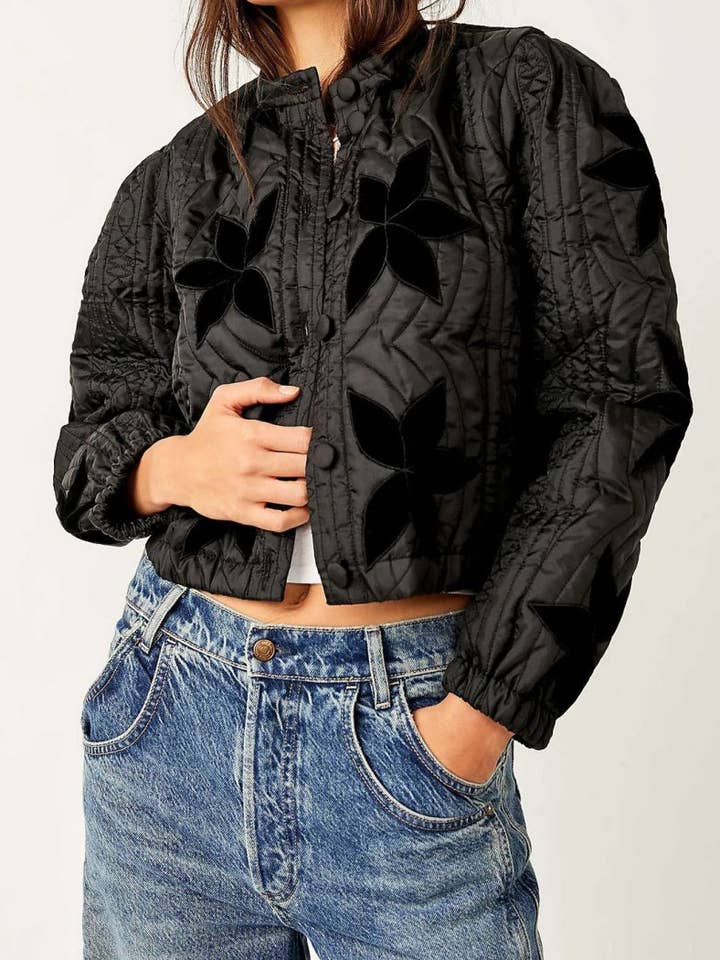 DE VAVE - Wholesale Jacket - Women's - Quilted Jacket with Floral Applique1