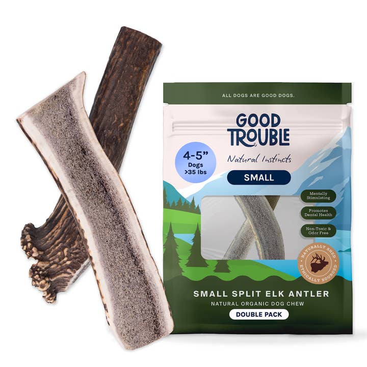 Wild Elk Antler Dog Chews – Small Split (2 Pack) for wholesale by Good Trouble Pets