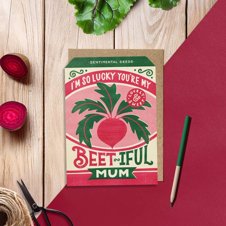 Betterave | Carte de vœux paquet de graines vintage pour la fête des mères pour la vente par Bird & Co Studio
