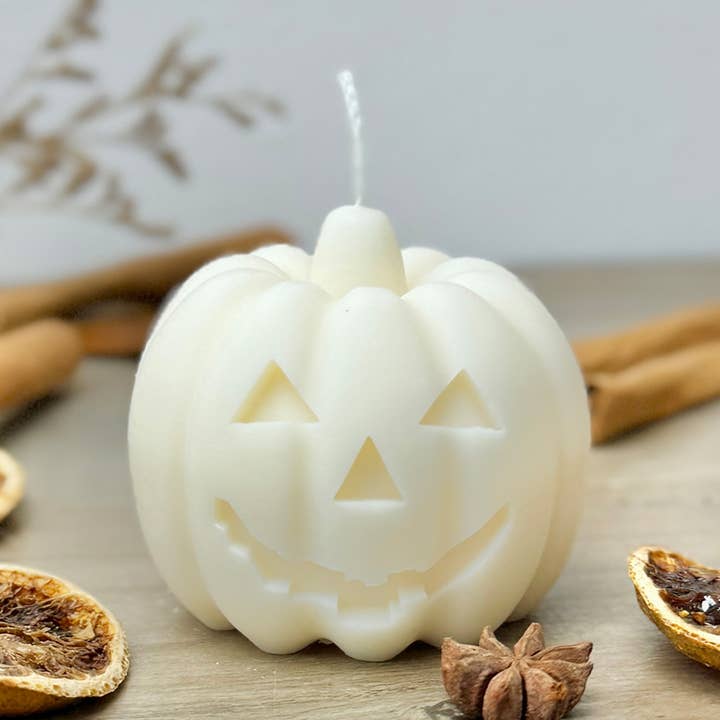 Carved White Pumpkin Candle - White Halloween Decoration for wholesale by Eli and Things
